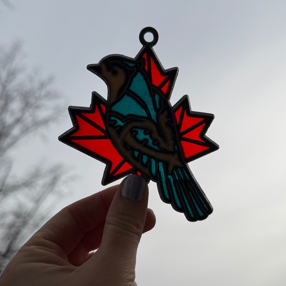 Vintage Blue Bird and Maple Sun Catcher